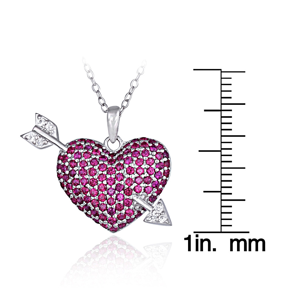 Sterling Silver Created Ruby Gemstone Heart And Arrow Necklace-3