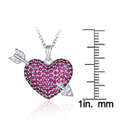 Sterling Silver Created Ruby Gemstone Heart And Arrow Necklace