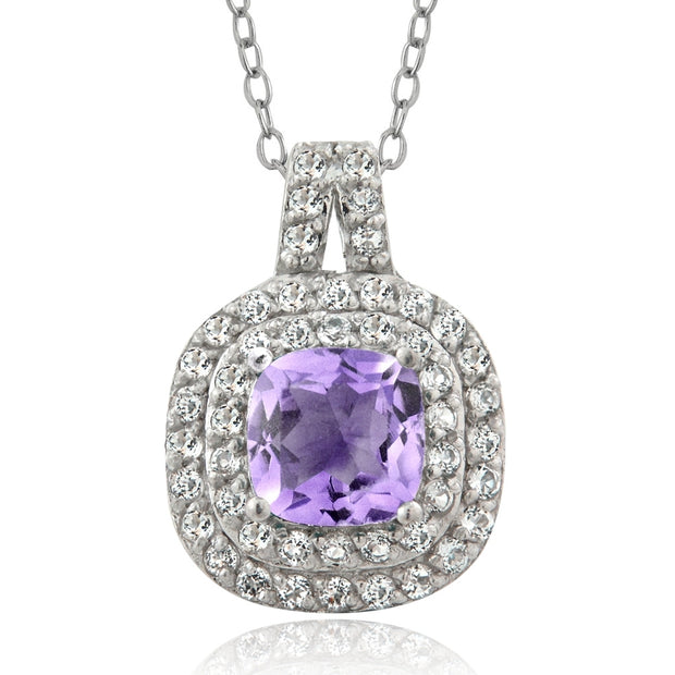 Sterling Silver 1.25ct Amethyst & White Topaz Cushion-Cut Necklace