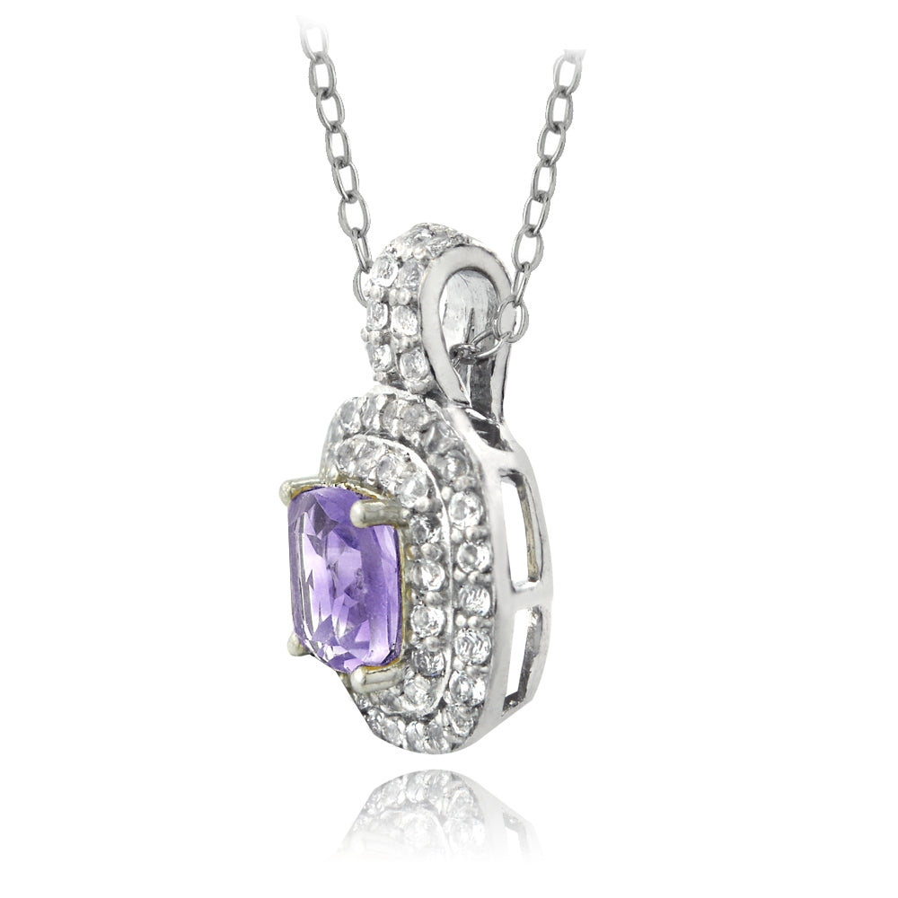Sterling Silver 1.25ct Amethyst & White Topaz Cushion-Cut Necklace-2