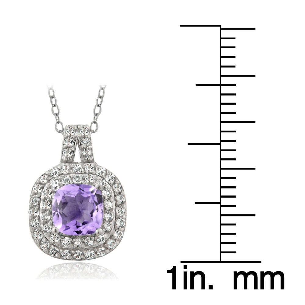 Sterling Silver 1.25ct Amethyst & White Topaz Cushion-Cut Necklace-3