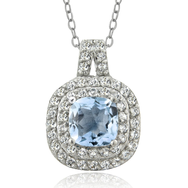Sterling Silver 1.50ct Blue & White Topaz Cushion-Cut Necklace