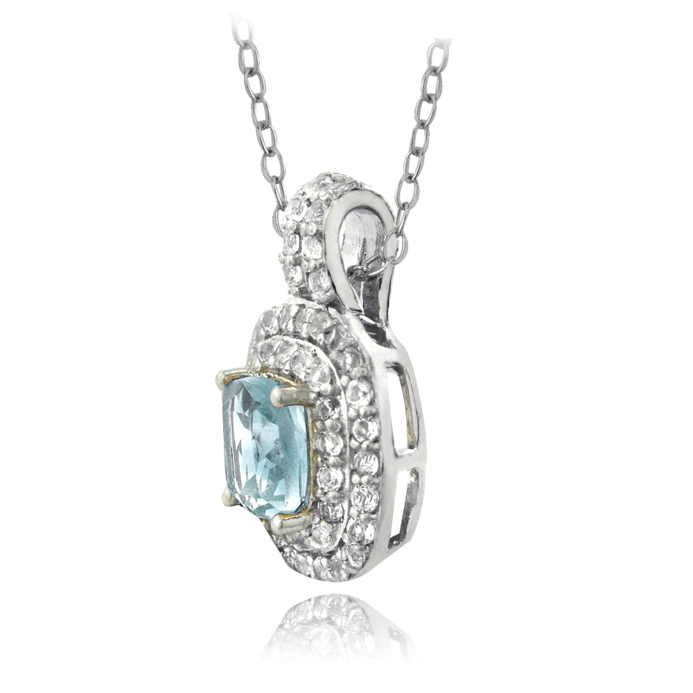 Sterling Silver 1.50ct Blue & White Topaz Cushion-Cut Necklace-2