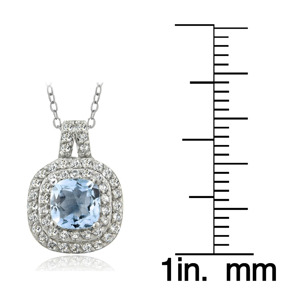 Sterling Silver 1.50ct Blue & White Topaz Cushion-Cut Necklace-3