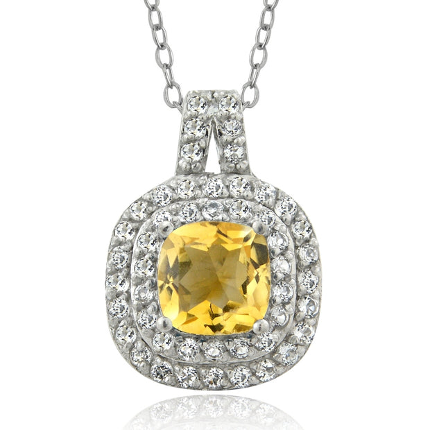 Sterling Silver 1.15ct Citrine & White Topaz Cushion-Cut Necklace