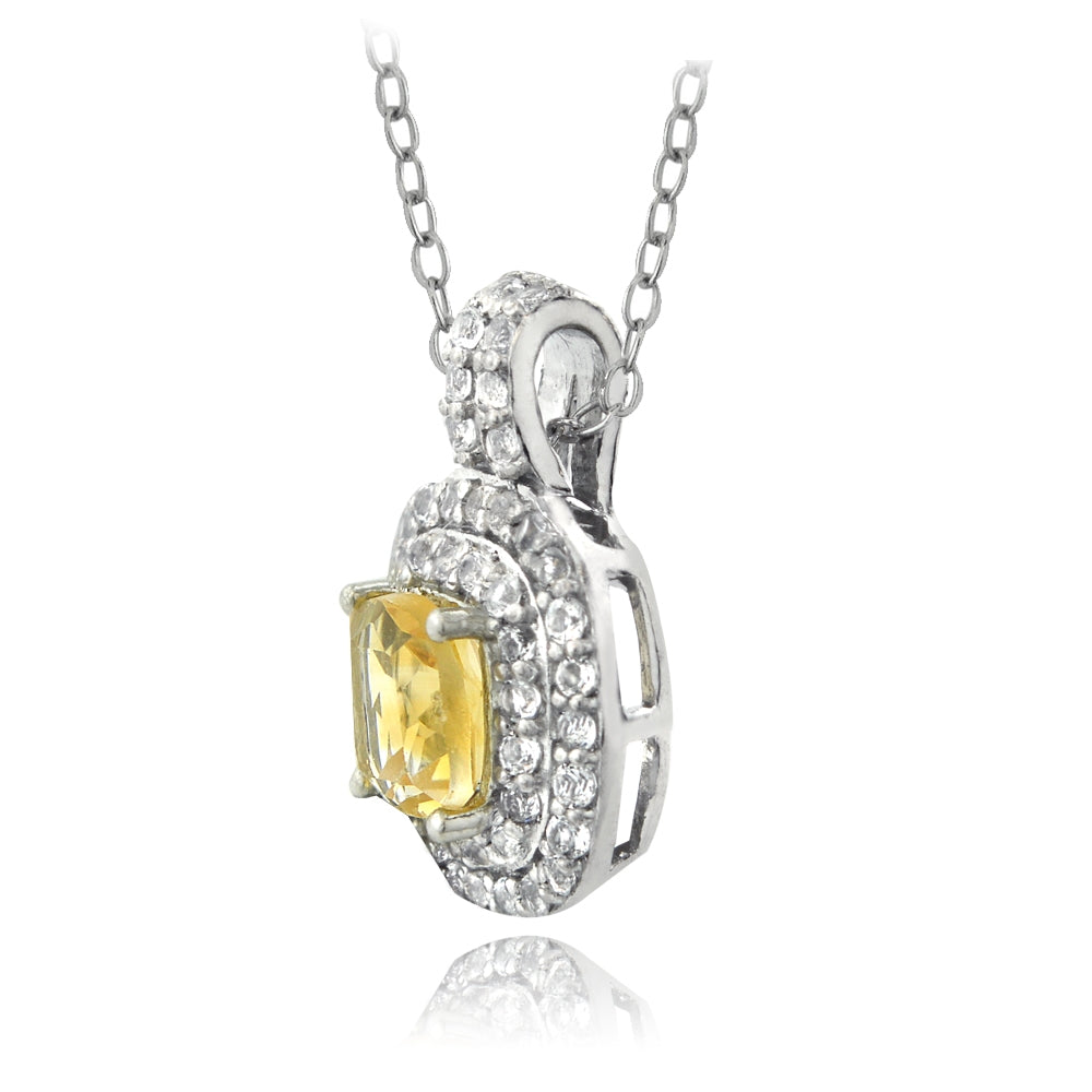 Sterling Silver 1.15ct Citrine & White Topaz Cushion-Cut Necklace-2