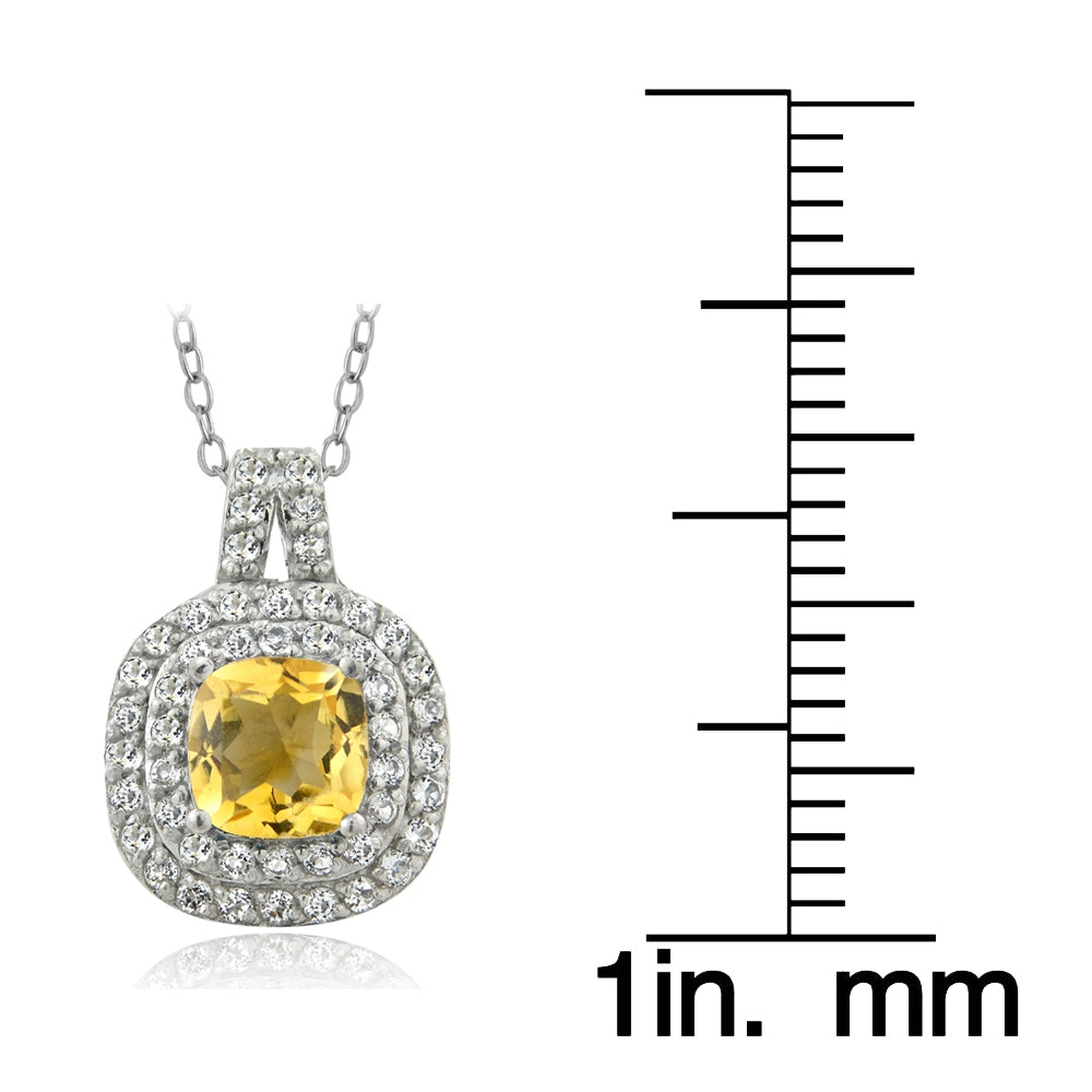 Sterling Silver 1.15ct Citrine & White Topaz Cushion-Cut Necklace-3