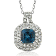 Sterling Silver 1.5ct London Blue & White Topaz Cushion-Cut Necklace