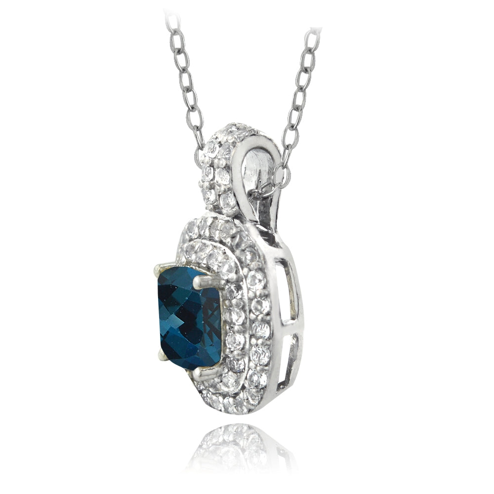 Sterling Silver 1.5ct London Blue & White Topaz Cushion-Cut Necklace-2