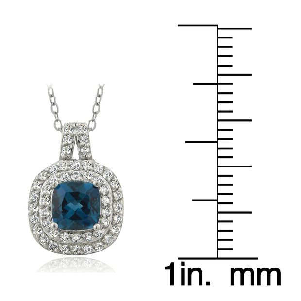 Sterling Silver 1.5ct London Blue & White Topaz Cushion-Cut Necklace