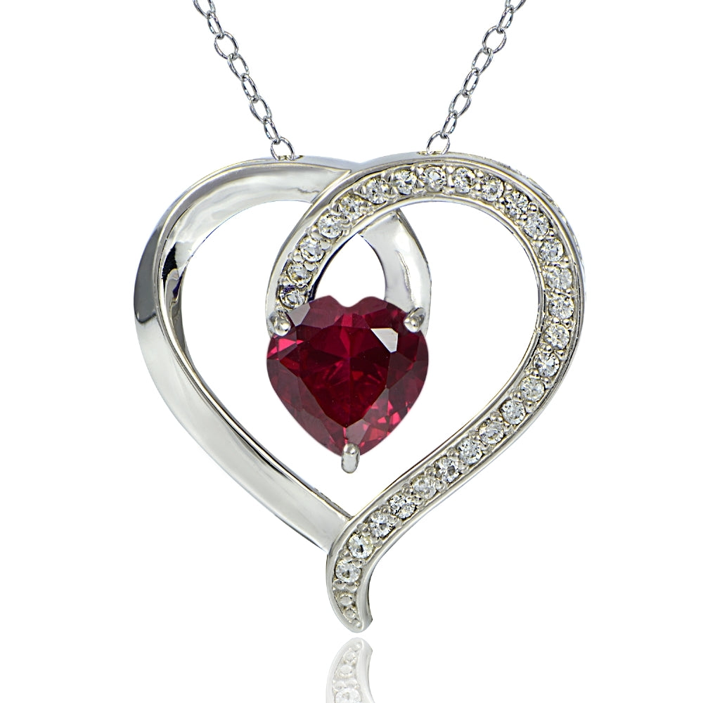 Sterling Silver 2.25ct TGW Created Ruby & White Sapphire Heart Necklace