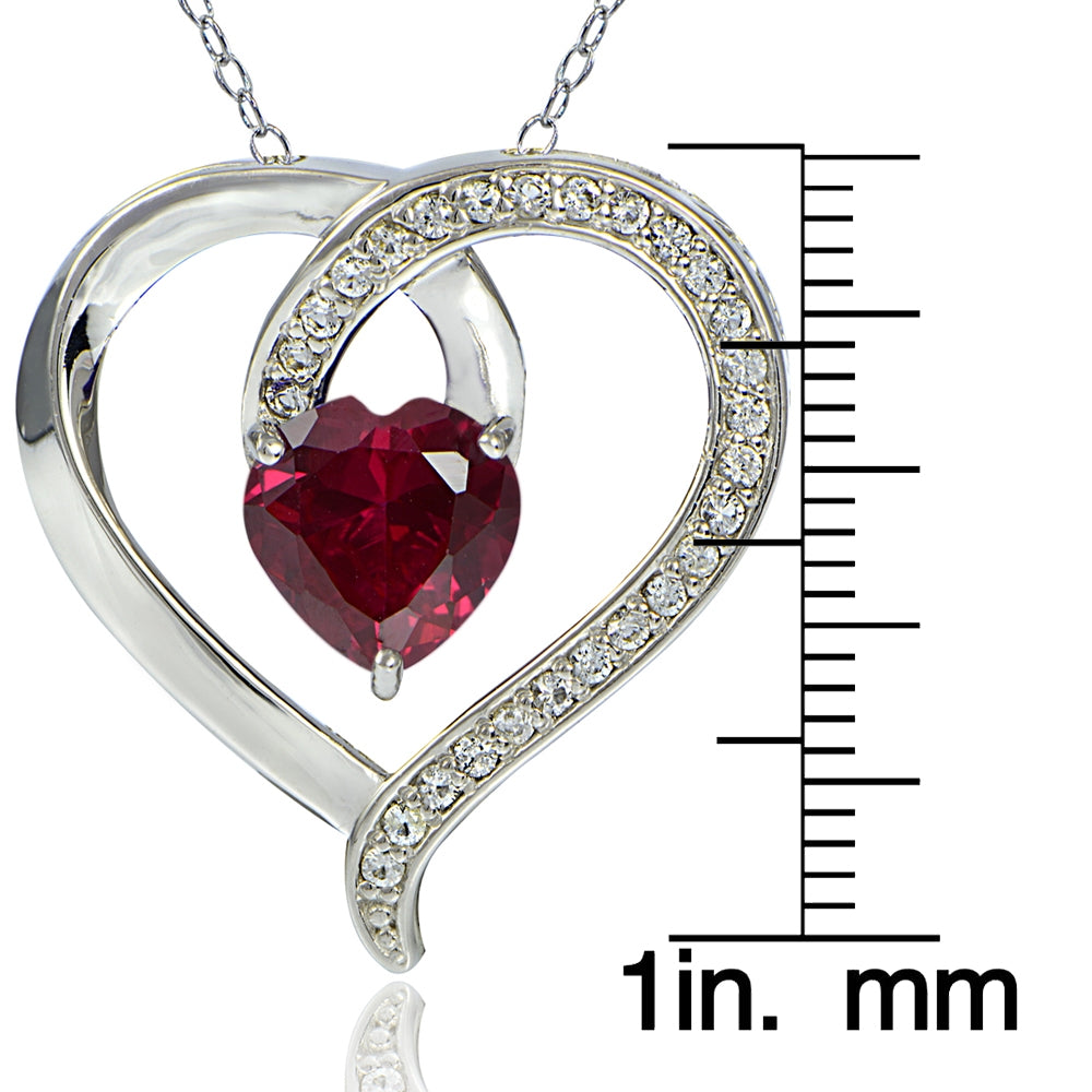 Sterling Silver 2.25ct TGW Created Ruby & White Sapphire Heart Necklace-3