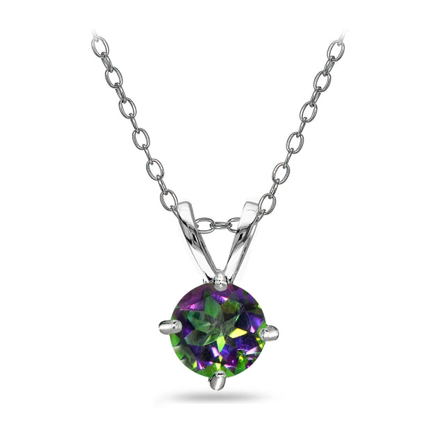 Sterling Silver Green Mystic Topaz Round Solitaire Necklace, 6mm