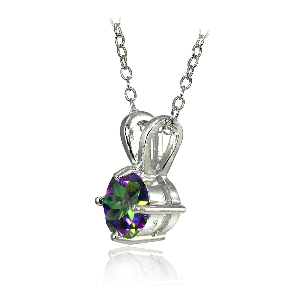 Sterling Silver Green Mystic Topaz Round Solitaire Necklace, 6mm-2