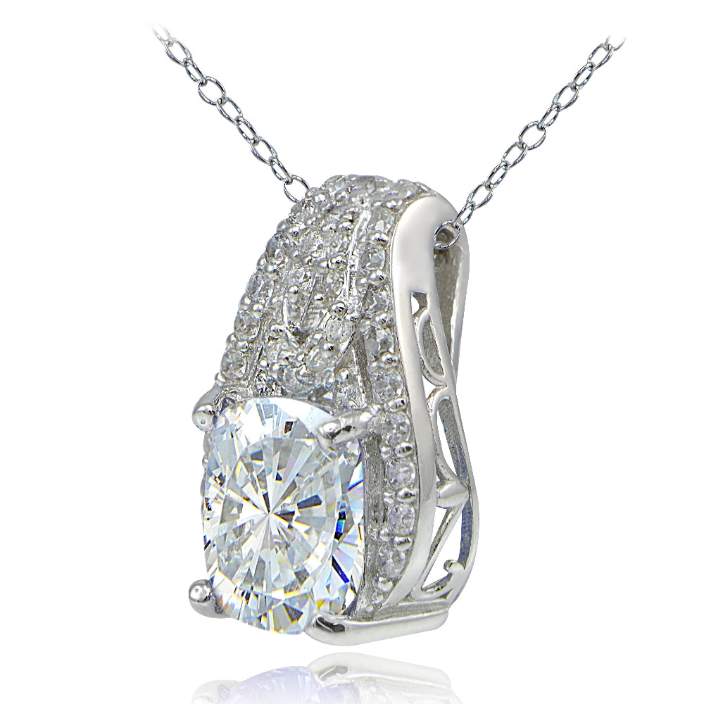Platinum Plated Sterling Silver 100 Facets Cubic Zirconia Cushion-Cut Slide Necklace-2