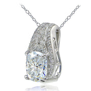 Platinum Plated Sterling Silver 100 Facets Cubic Zirconia Cushion-Cut Slide Necklace