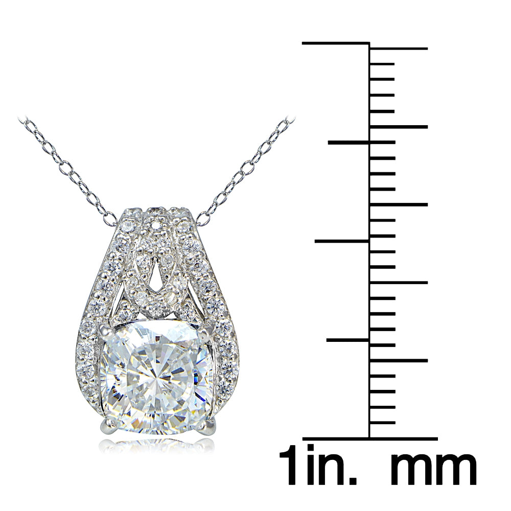 Platinum Plated Sterling Silver 100 Facets Cubic Zirconia Cushion-Cut Slide Necklace-3