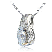 Platinum Plated Sterling Silver 100 Facets Cubic Zirconia Oval Slide Necklace
