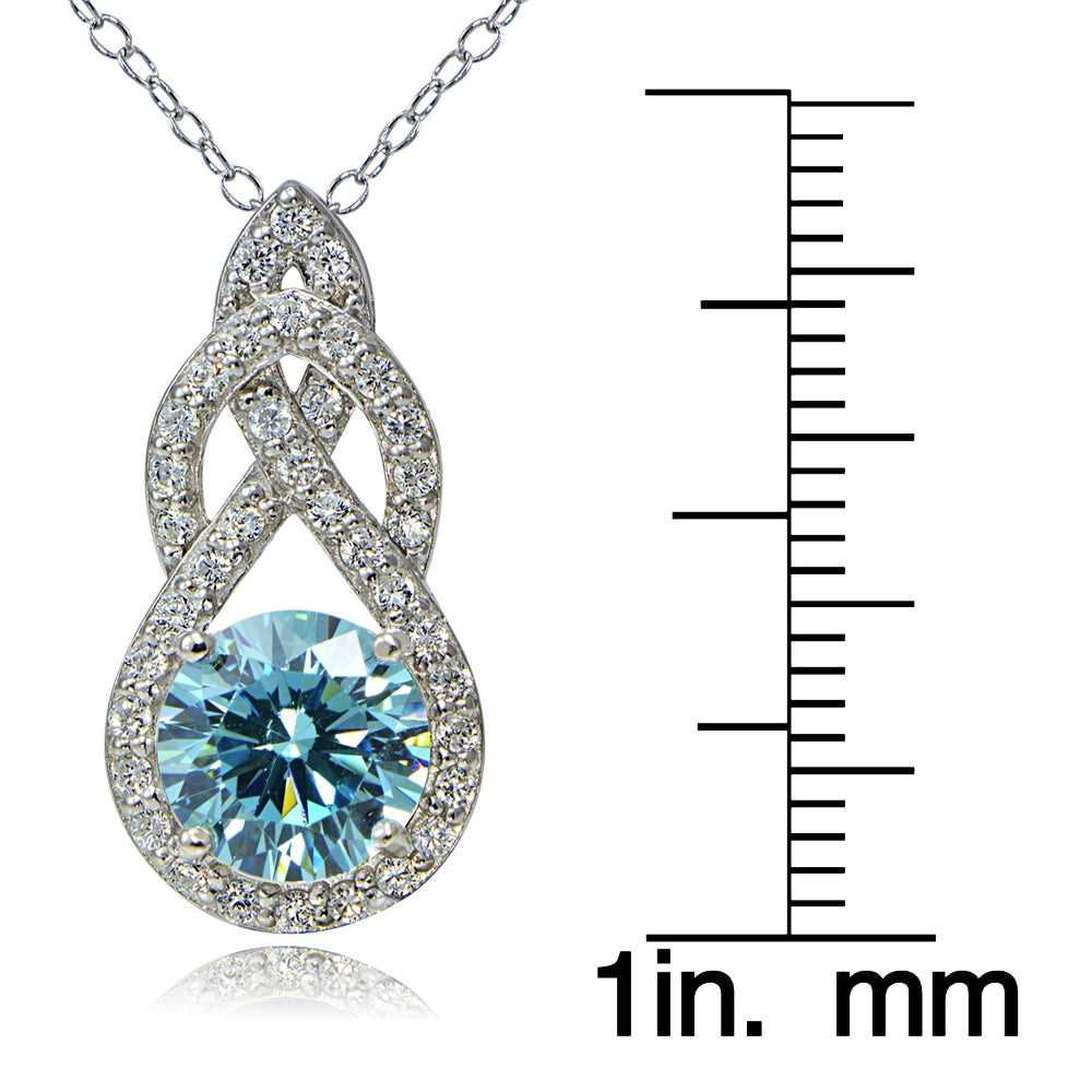 Platinum Plated Sterling Silver 100 Facets Light Blue Cubic Zirconia Infinity Drop Necklace-3
