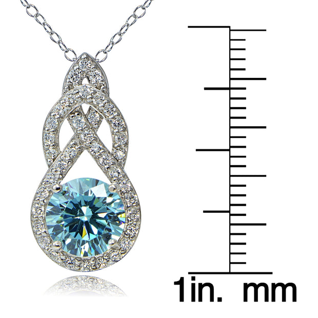 Platinum Plated Sterling Silver 100 Facets Light Blue Cubic Zirconia Infinity Drop Necklace