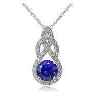 Platinum Plated Sterling Silver 100 Facets Blue Violet Cubic Zirconia Infinity Drop Necklace