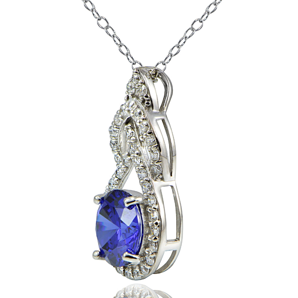 Platinum Plated Sterling Silver 100 Facets Blue Violet Cubic Zirconia Infinity Drop Necklace-2