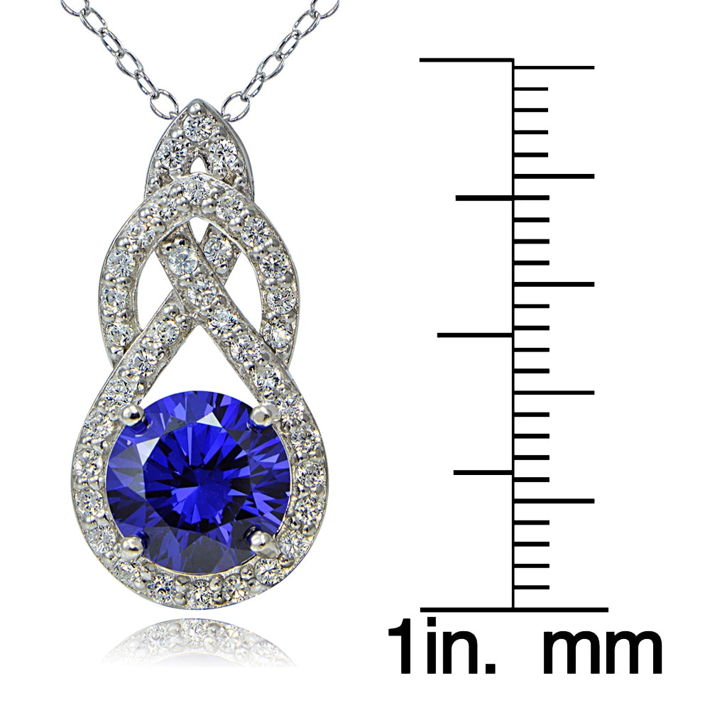Platinum Plated Sterling Silver 100 Facets Blue Violet Cubic Zirconia Infinity Drop Necklace-3