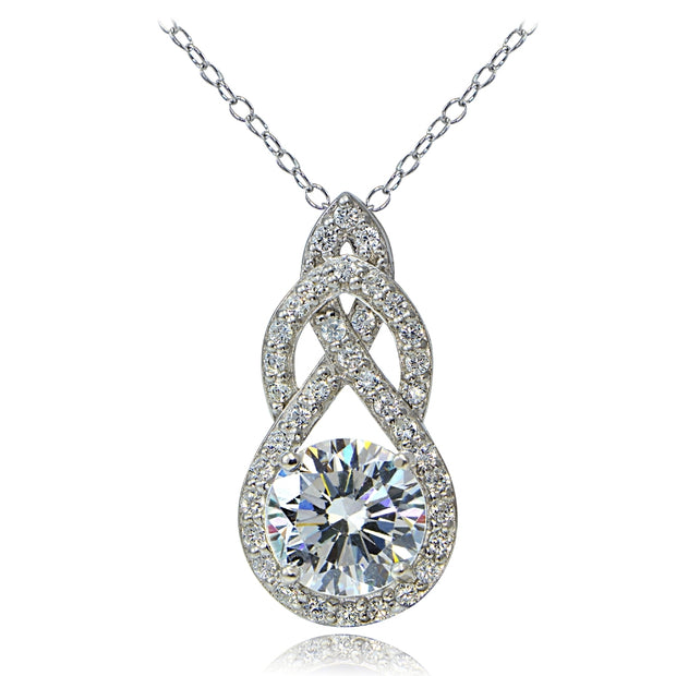 Platinum Plated Sterling Silver 100 Facets Cubic Zirconia Infinity Drop Necklace