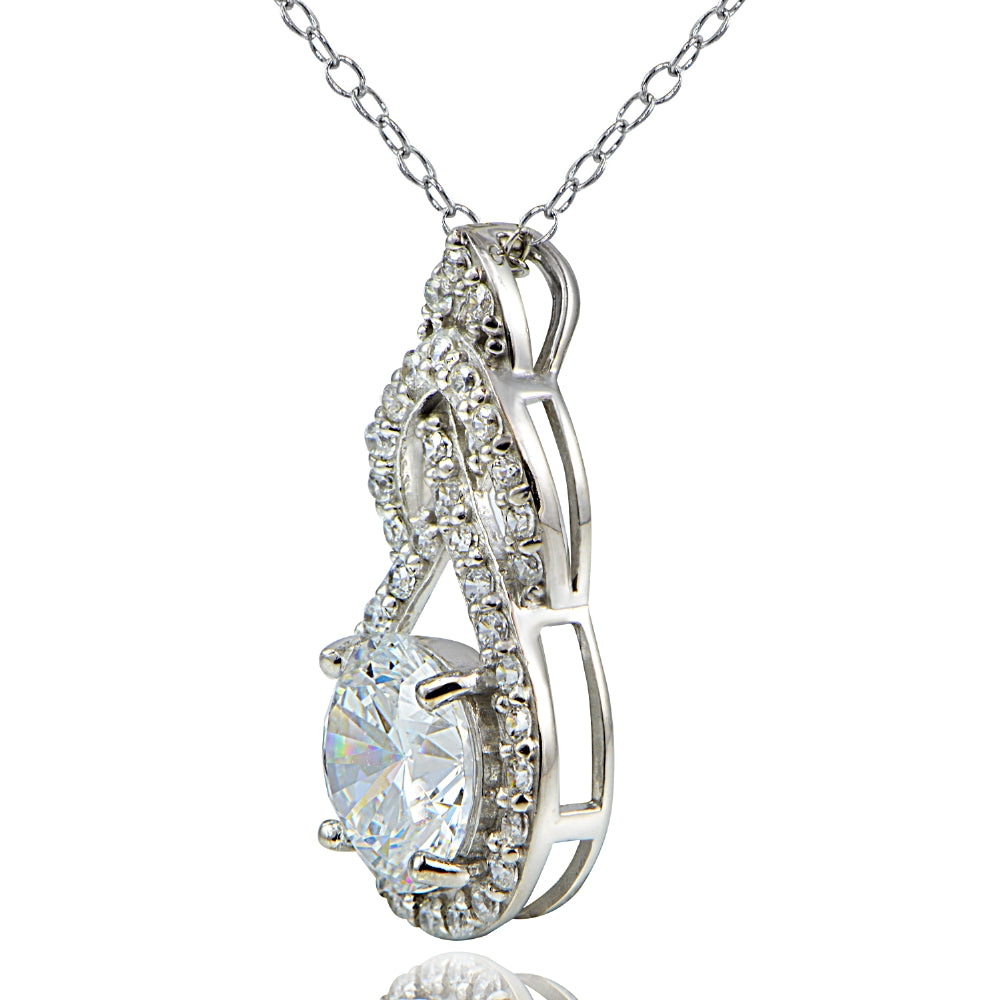 Platinum Plated Sterling Silver 100 Facets Cubic Zirconia Infinity Drop Necklace-2