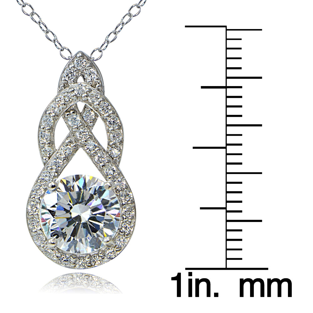 Platinum Plated Sterling Silver 100 Facets Cubic Zirconia Infinity Drop Necklace-3