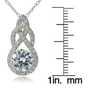 Platinum Plated Sterling Silver 100 Facets Cubic Zirconia Infinity Drop Necklace