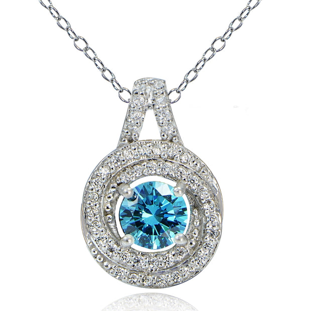 Platinum Plated Sterling Silver 100 Facets Light Blue Cubic Zirconia Love Knot Necklace