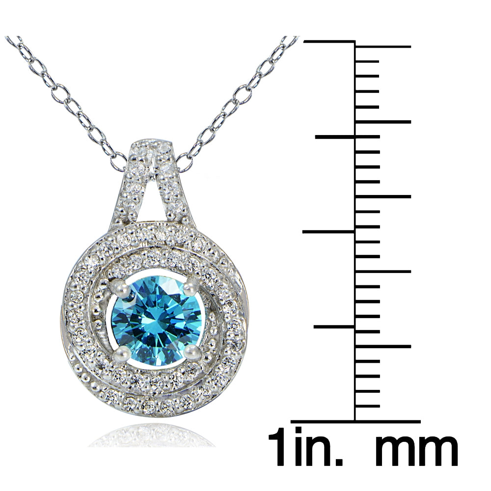 Platinum Plated Sterling Silver 100 Facets Light Blue Cubic Zirconia Love Knot Necklace-3
