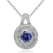 Platinum Plated Sterling Silver 100 Facets Blue Violet Cubic Zirconia Love Knot Necklace