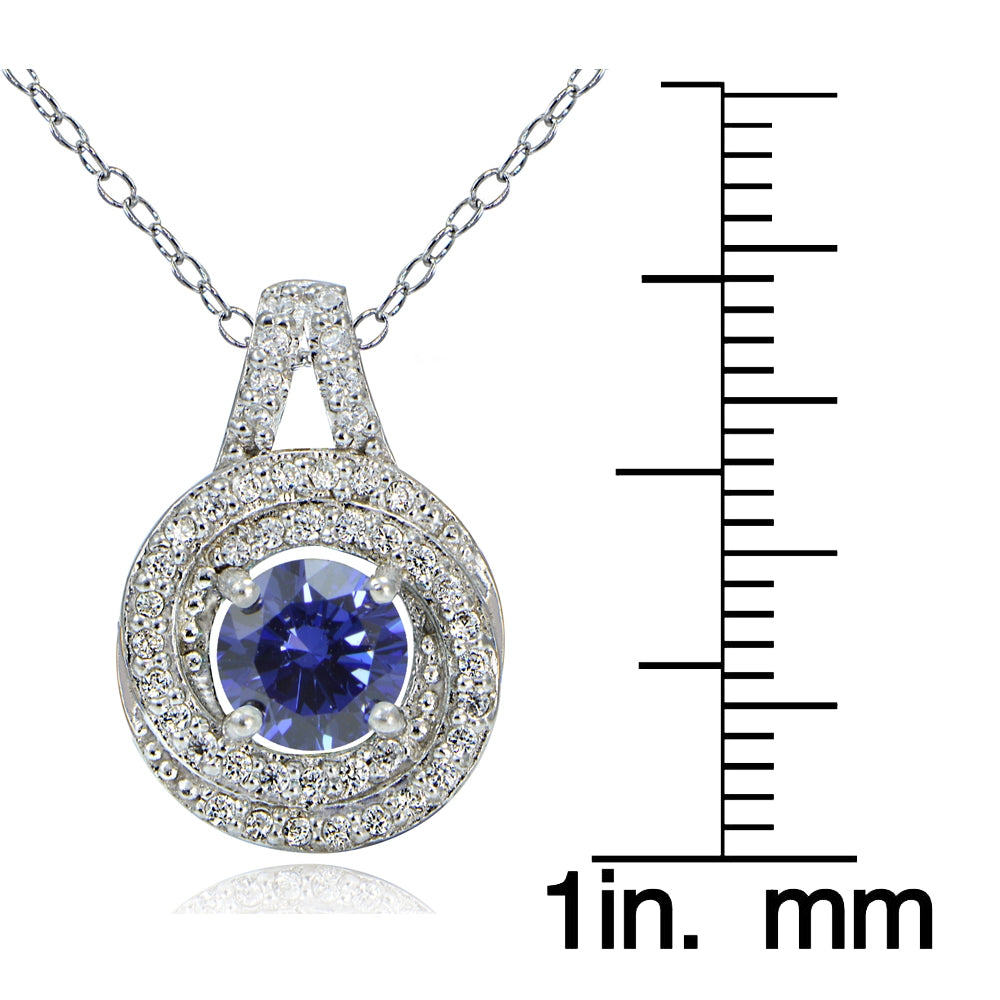 Platinum Plated Sterling Silver 100 Facets Blue Violet Cubic Zirconia Love Knot Necklace-3