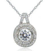 Platinum Plated Sterling Silver 100 Facets Cubic Zirconia Love Knot Necklace