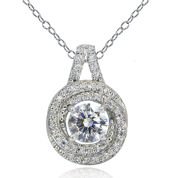 Platinum Plated Sterling Silver 100 Facets Cubic Zirconia Love Knot Necklace