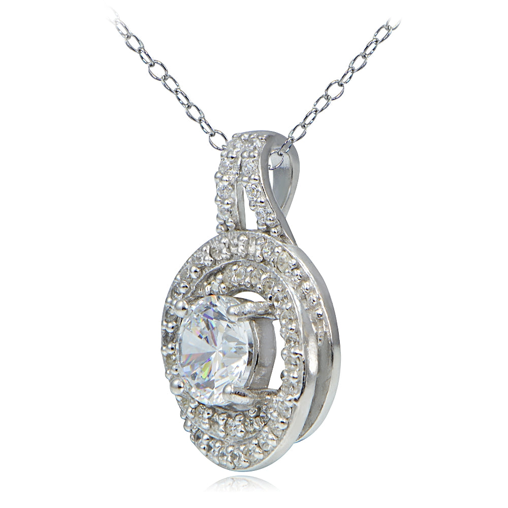 Platinum Plated Sterling Silver 100 Facets Cubic Zirconia Love Knot Necklace-2