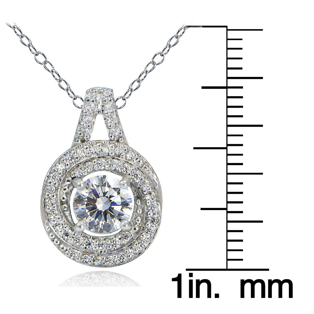 Platinum Plated Sterling Silver 100 Facets Cubic Zirconia Love Knot Necklace-3