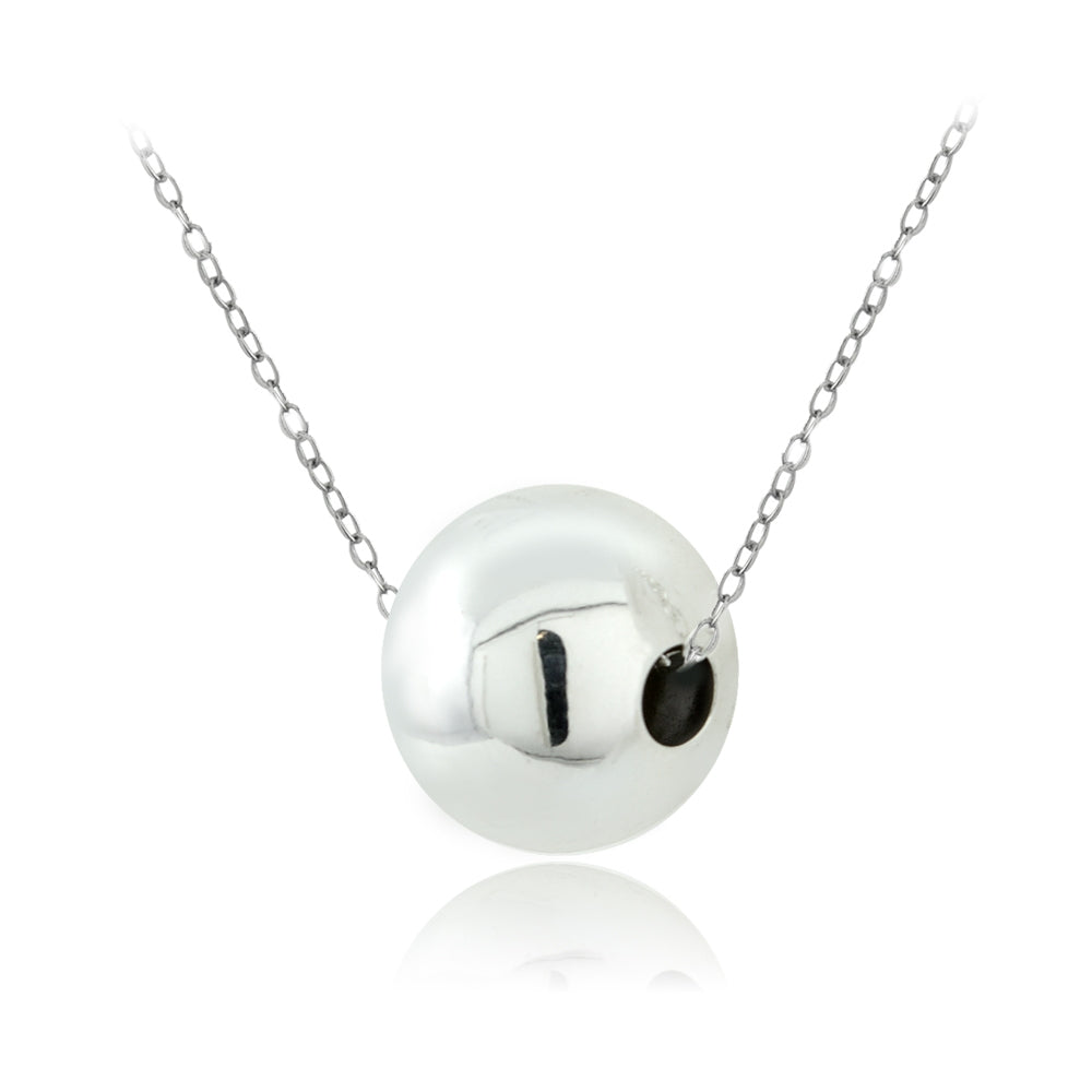 Sterling Silver 10mm Polished Ball Bead Necklace-2