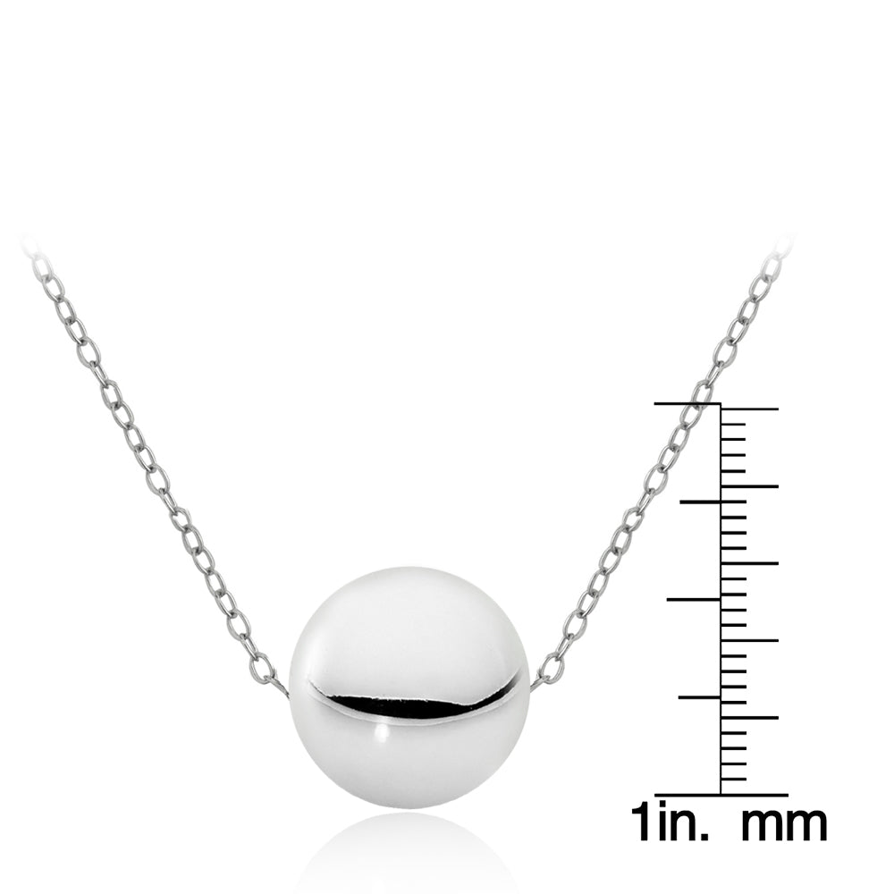 Sterling Silver 10mm Polished Ball Bead Necklace-3