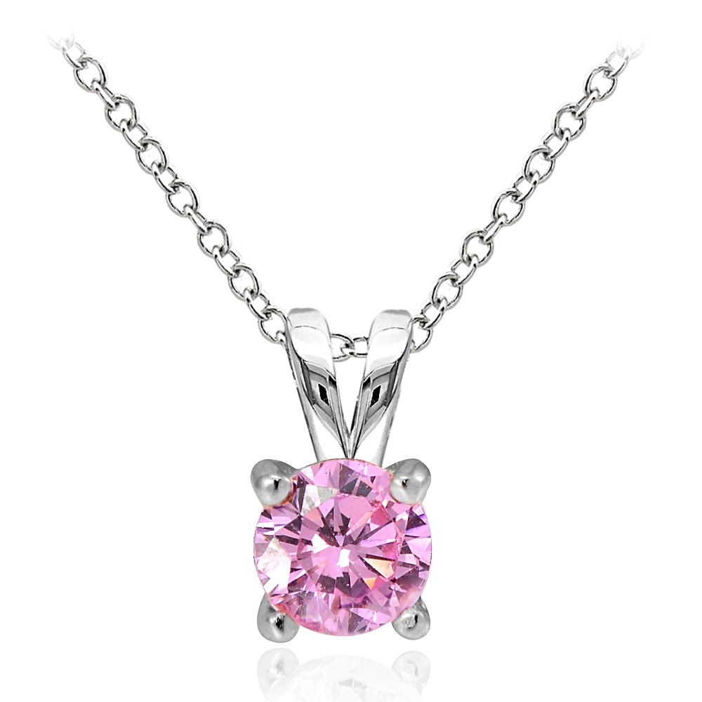 Sterling Silver 1ct Light Pink Cubic Zirconia 6.5mm Round Solitaire Necklace
