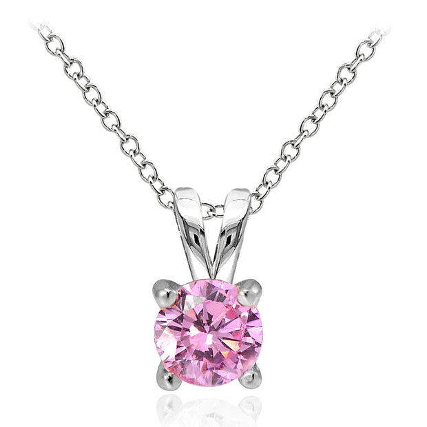 Sterling Silver 1ct Light Pink Cubic Zirconia 6.5mm Round Solitaire Necklace