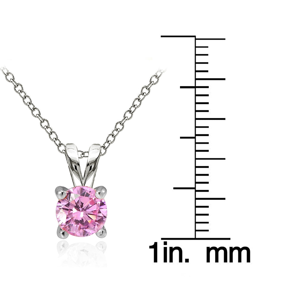 Sterling Silver 1ct Light Pink Cubic Zirconia 6.5mm Round Solitaire Necklace-3
