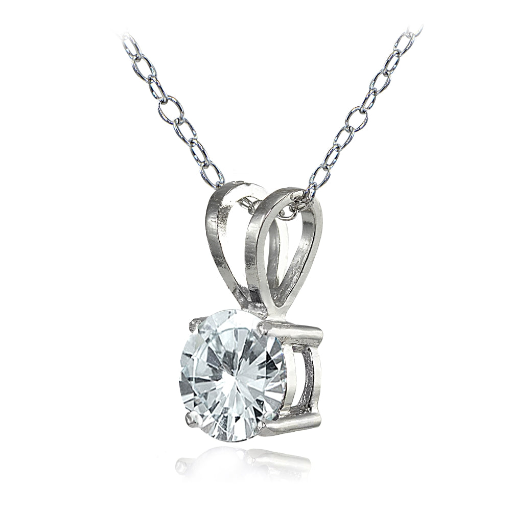 Sterling Silver Aquamarine 7mm Round Solitaire Necklace-2