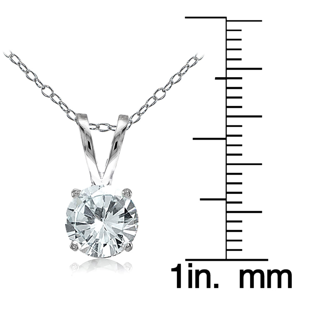 Sterling Silver Aquamarine 7mm Round Solitaire Necklace-3