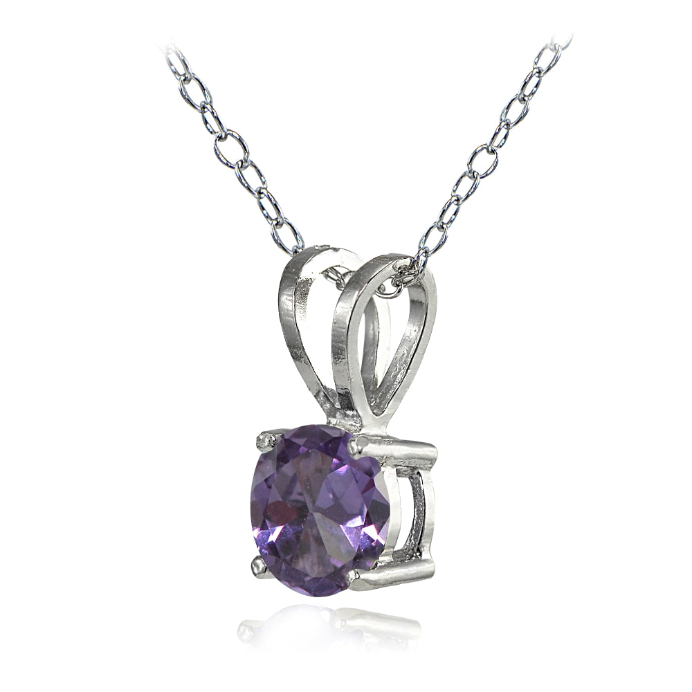 Sterling Silver Created Alexandrite 7mm Round Solitaire Necklace-2