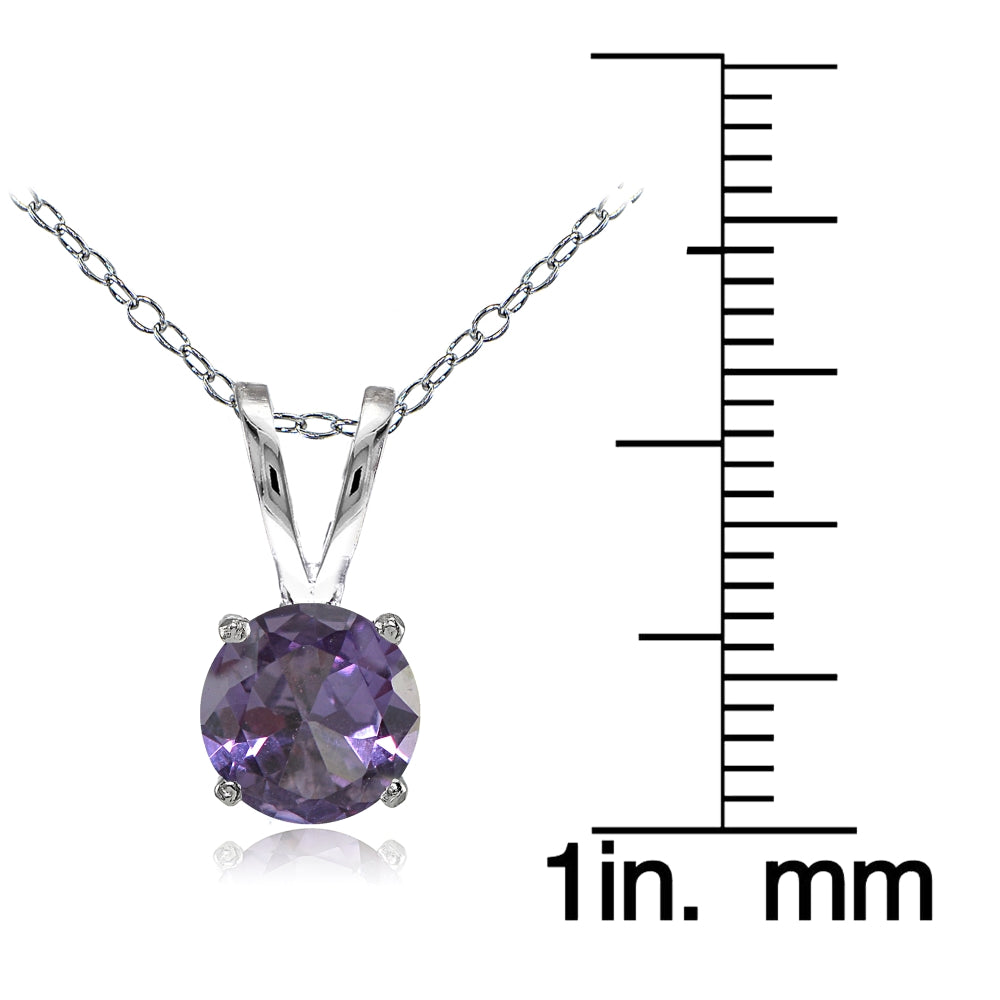 Sterling Silver Created Alexandrite 7mm Round Solitaire Necklace-3