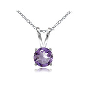 Sterling Silver Amethyst 7mm Round Solitaire Necklace