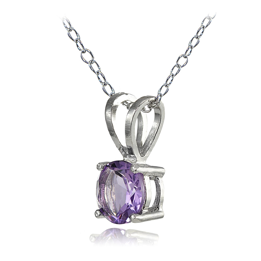 Sterling Silver Amethyst 7mm Round Solitaire Necklace-2